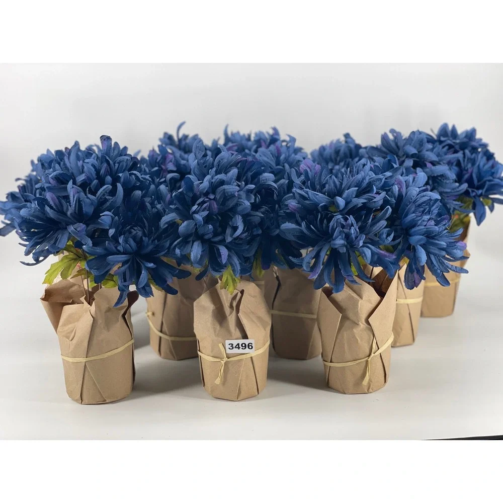 12 Ashland Artificial Chrysanthemum 12pc Blue Silk Flower Rustic Decor NEW